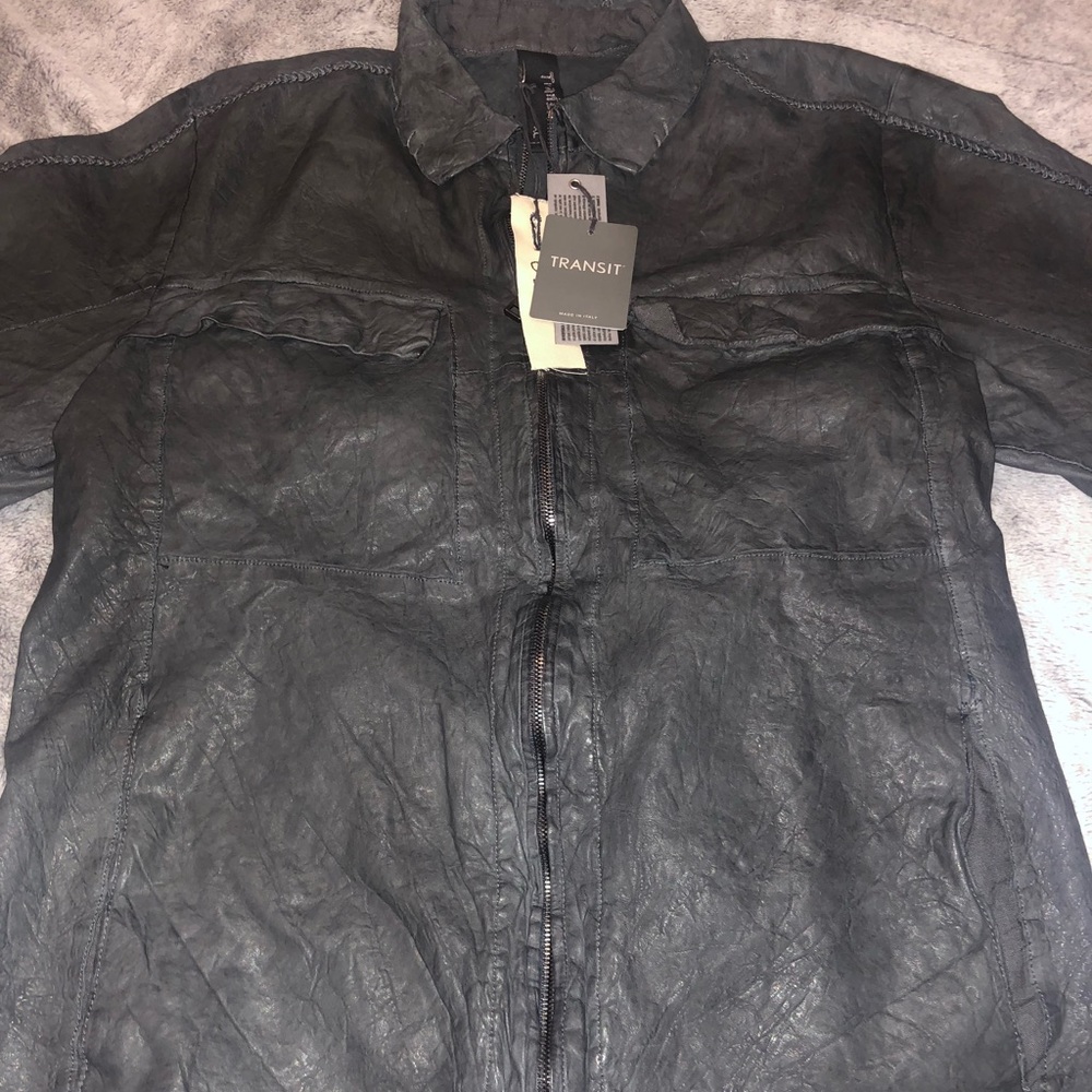 Transit Mens Grey Leather Shirt Jacket Size XL